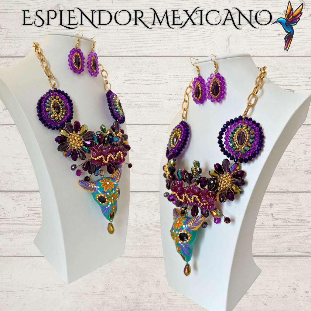 💜✨ Ceramic Skull Necklace Set – Handmade in Mexico