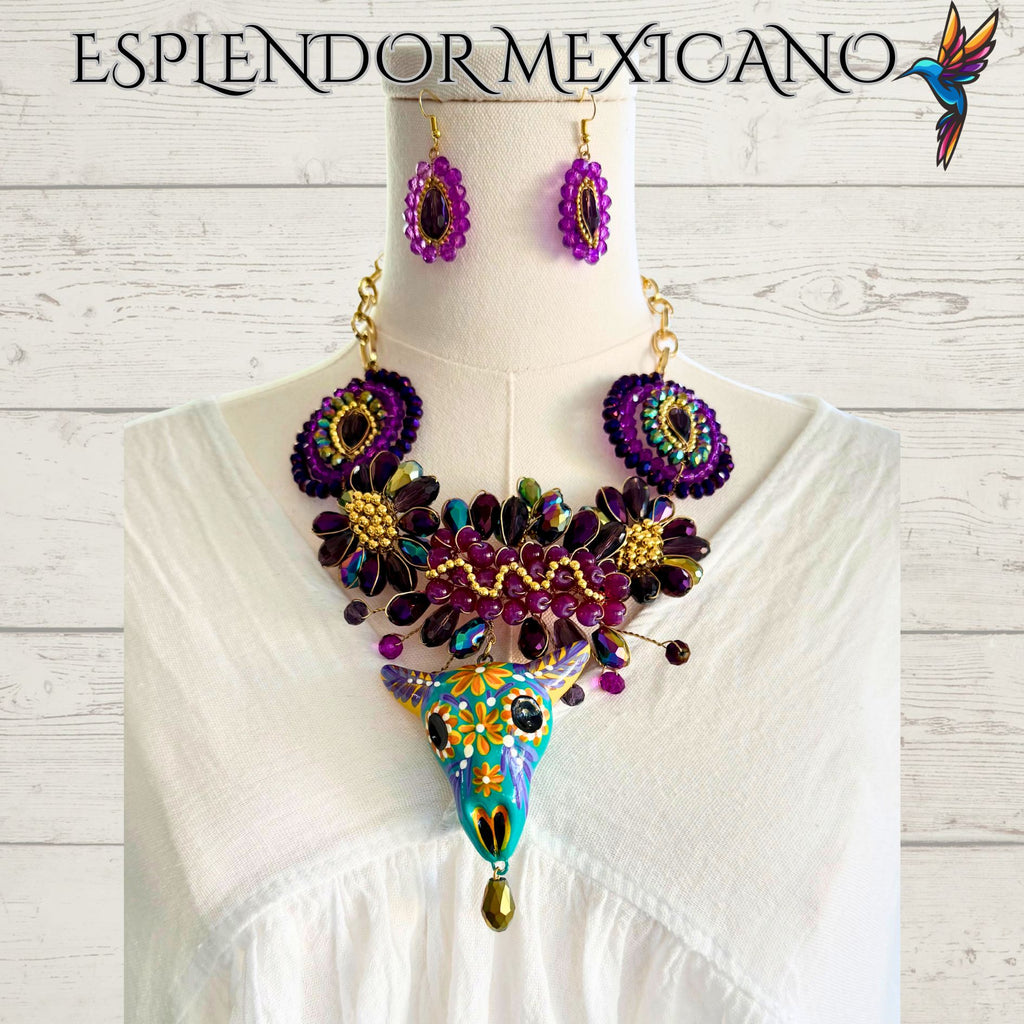 💜✨ Ceramic Skull Necklace Set – Handmade in Mexico