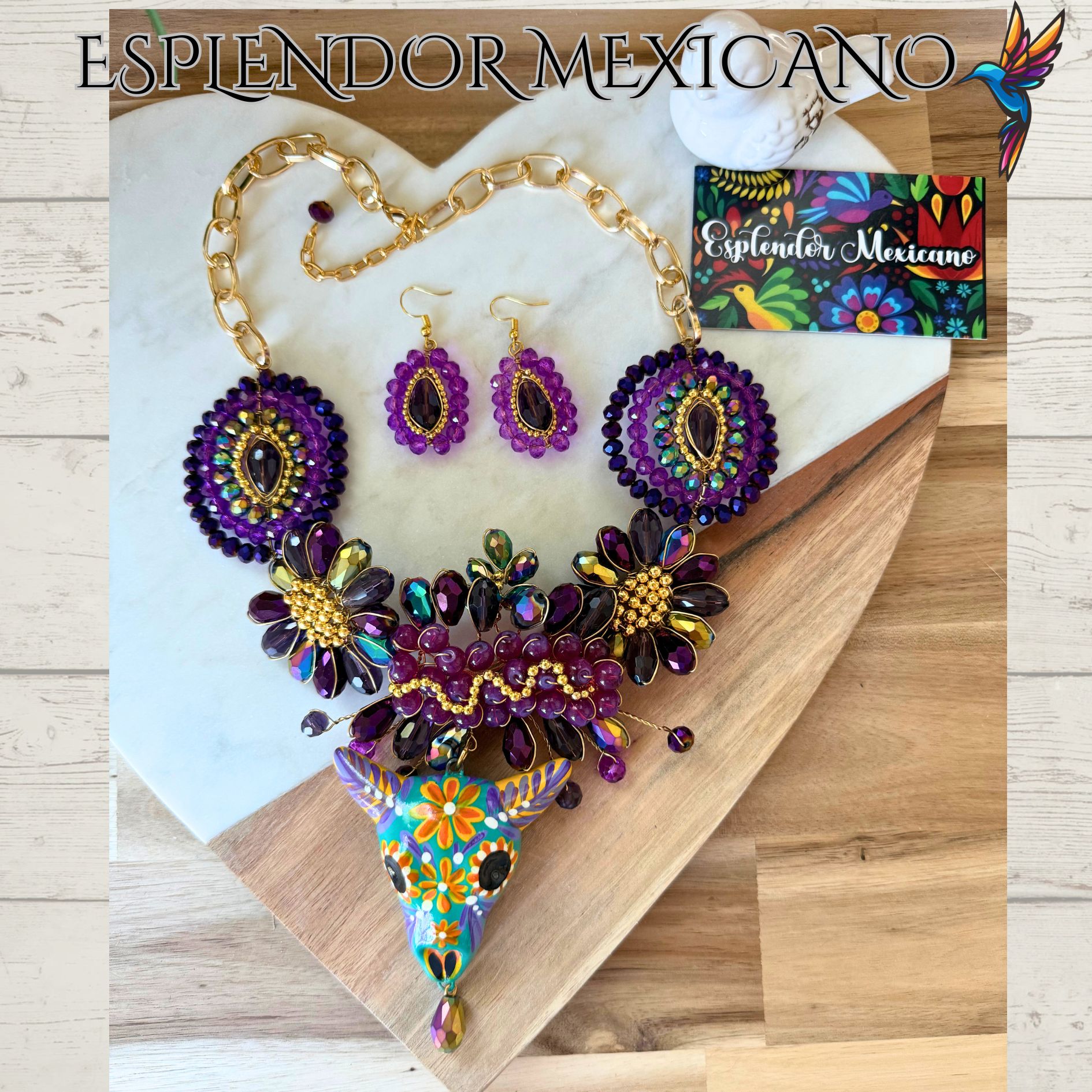 💜✨ Ceramic Skull Necklace Set – Handmade in Mexico