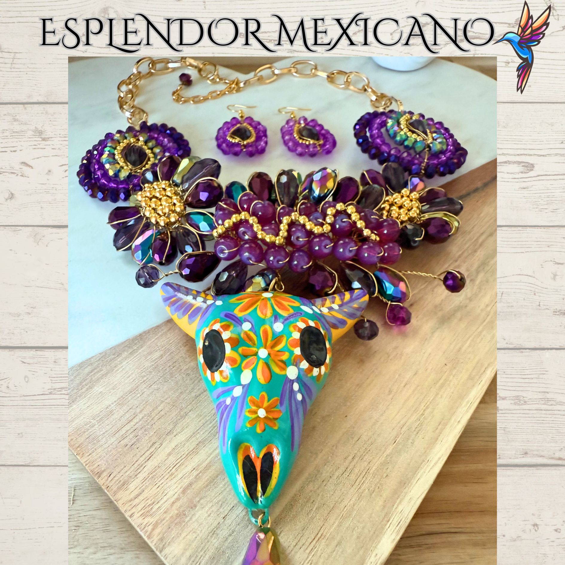 💜✨ Ceramic Skull Necklace Set – Handmade in Mexico