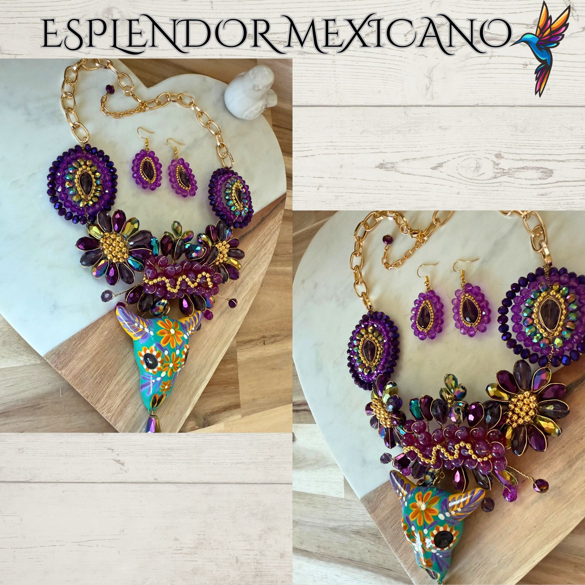💜✨ Ceramic Skull Necklace Set – Handmade in Mexico