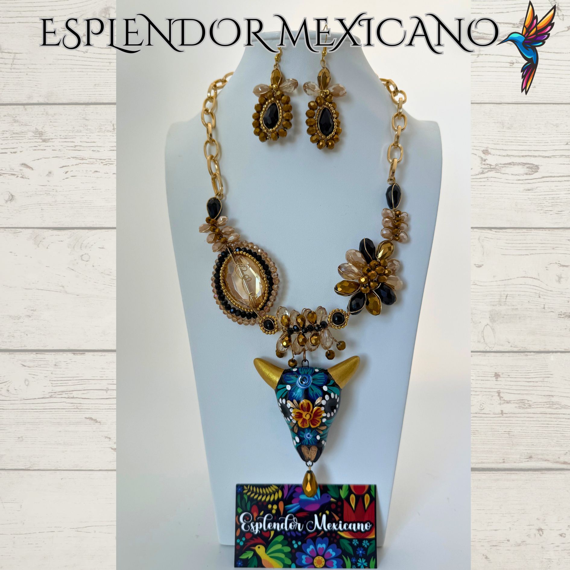 💙🖤✨ Ceramic Skull Necklace Set – Handmade in Mexico