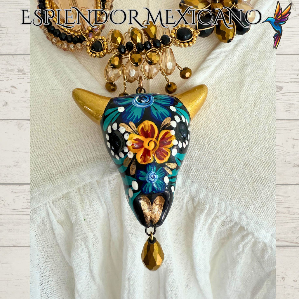 💙🖤✨ Ceramic Skull Necklace Set – Handmade in Mexico