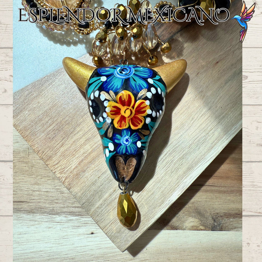 💙🖤✨ Ceramic Skull Necklace Set – Handmade in Mexico