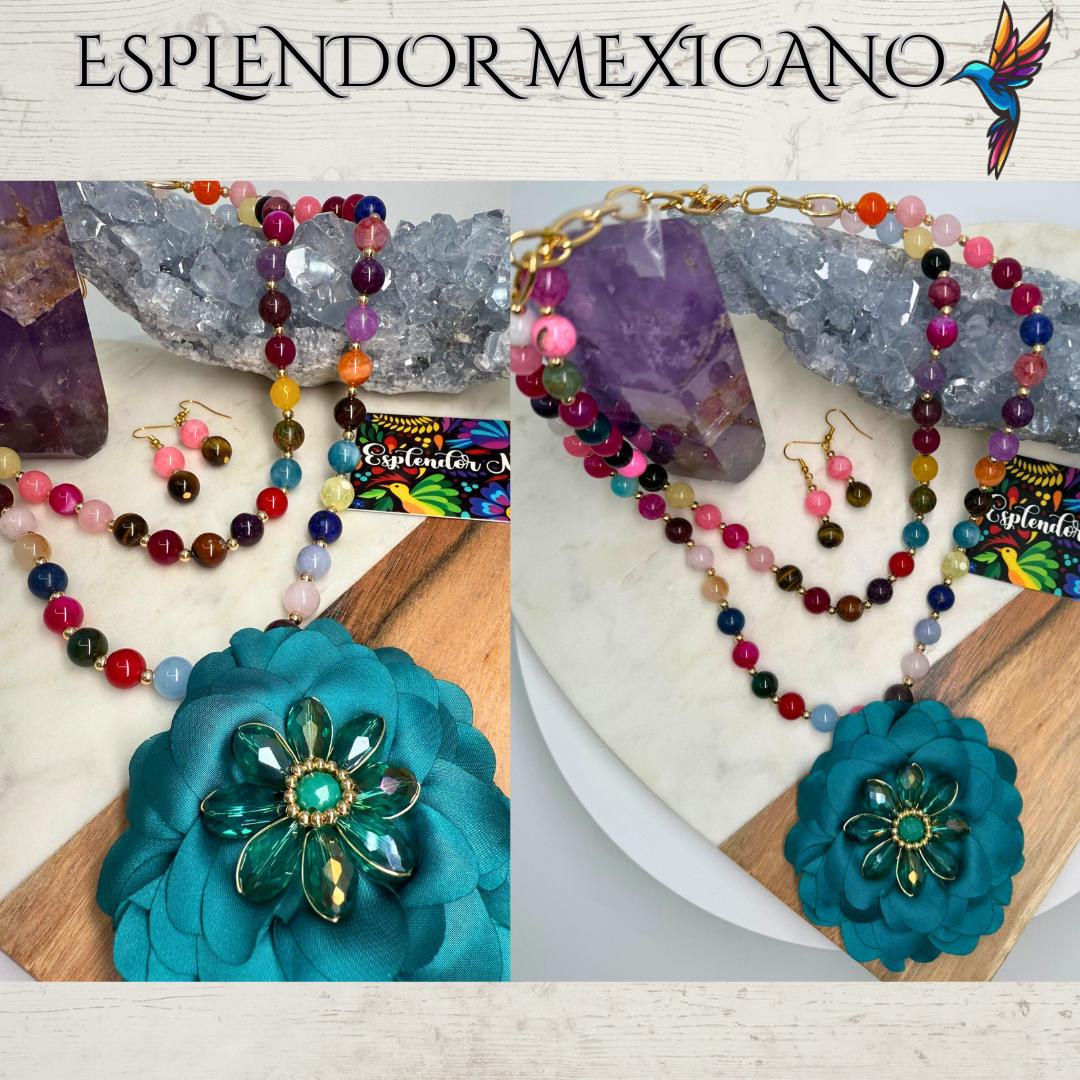 Mexican handmade Agate, Quartz, Tiger's Eye Necklace/Natural Stone Healing Crystal Spiritual Protection Gift /Beaded Stone Necklace