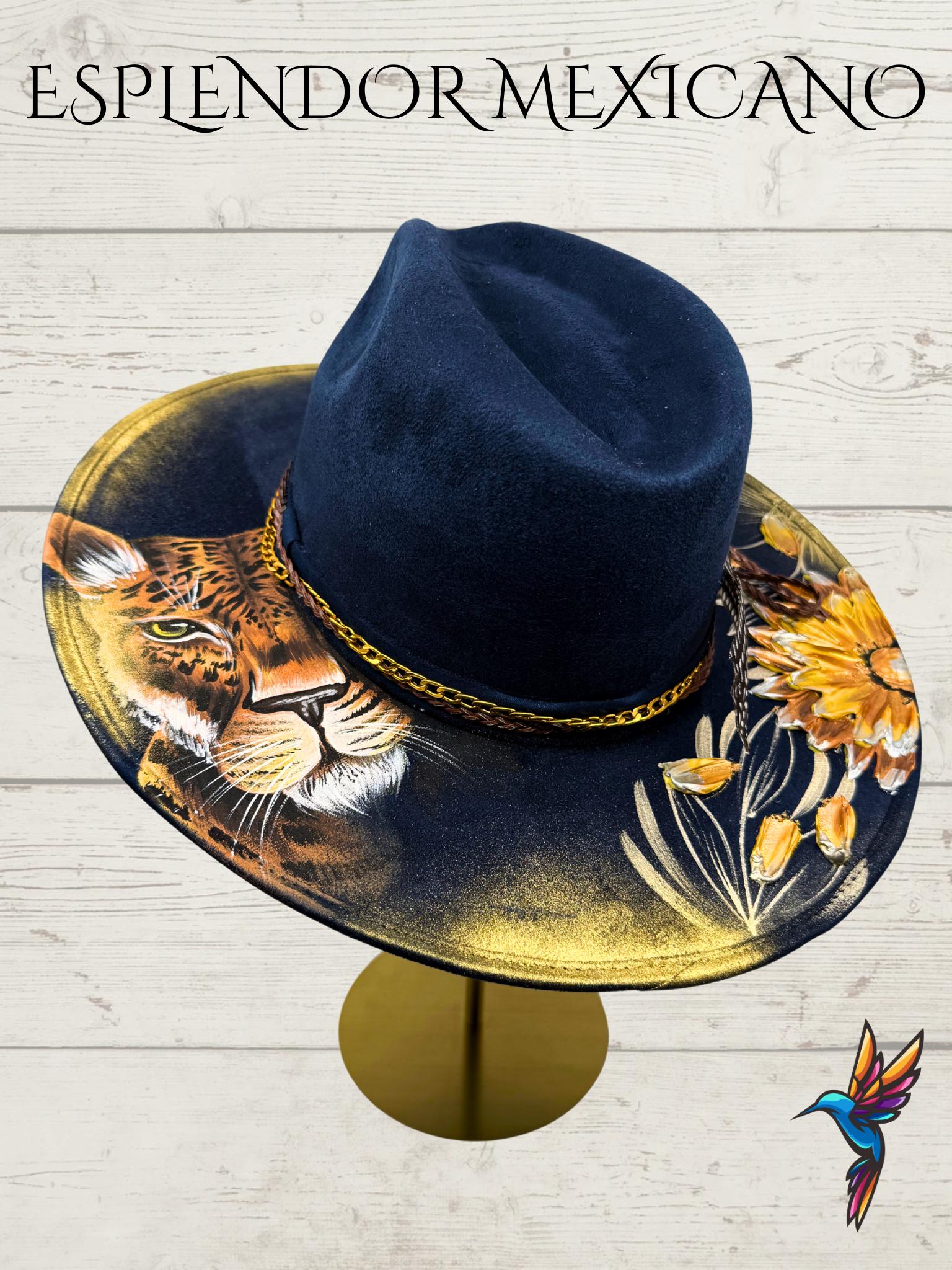🐆 Handmade Western Hat – Hand-Painted Cougar Design