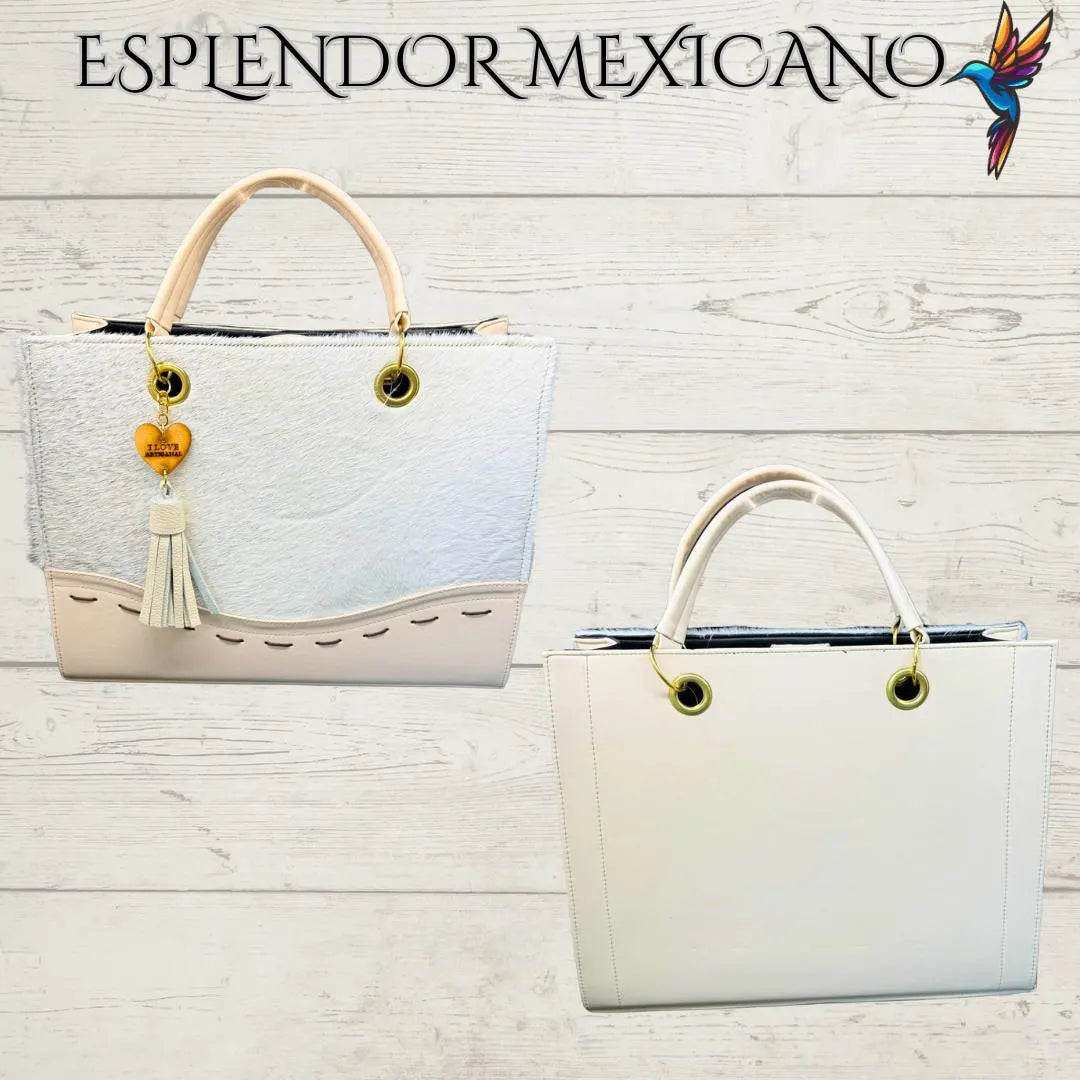 🤍 Artisanal White Cowhide Purse – Convertible Crossbody Set