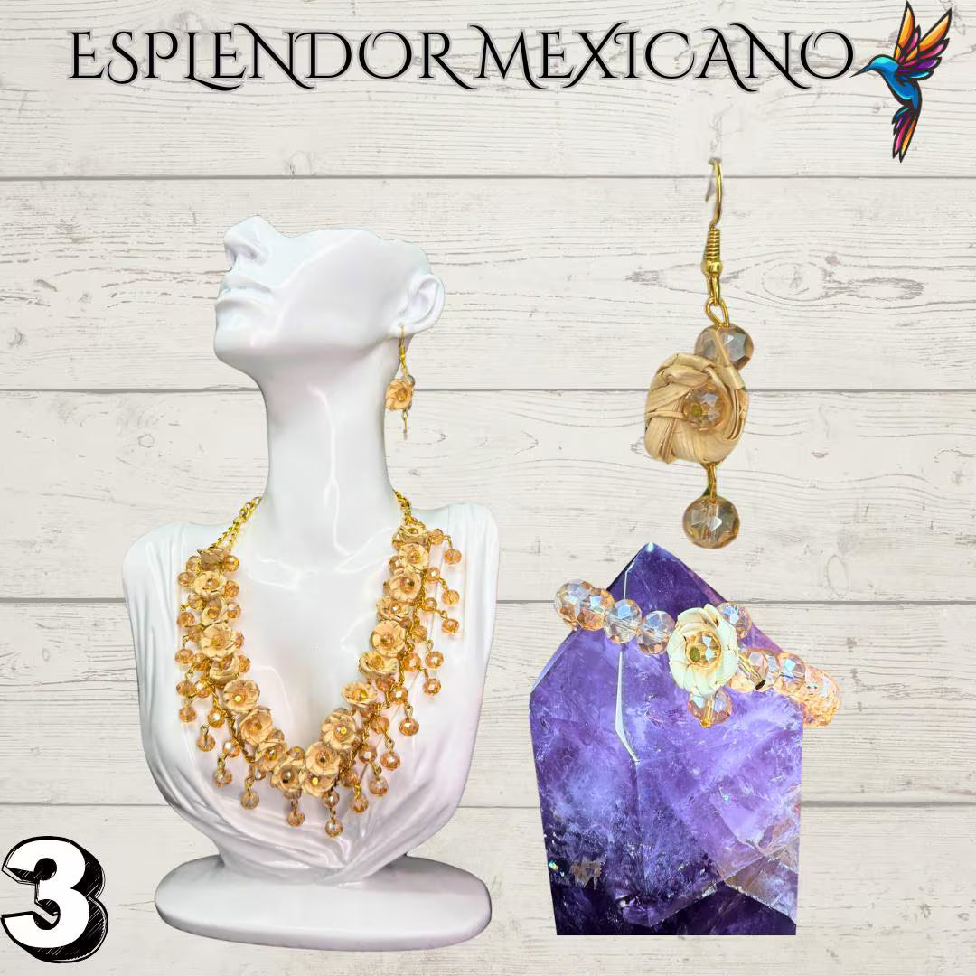 Mexican Artisanal Palm Necklace Jewelry Set/Palm Necklace & Earrings/Mexican Jewelry/Ethnic Necklace/Latina Style/Handmade in Mexico/Boho