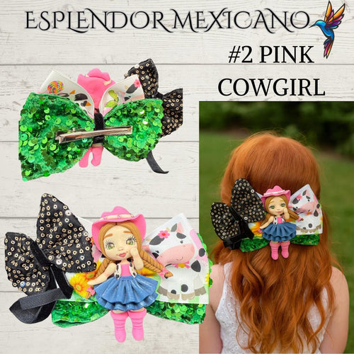 Handmade Girls Bows with Handmade Clay Dolls/ Moños hechos a mano con Muñequitas para niñas/ princess/ Girls hair Clip/ Hair Bow Accesory