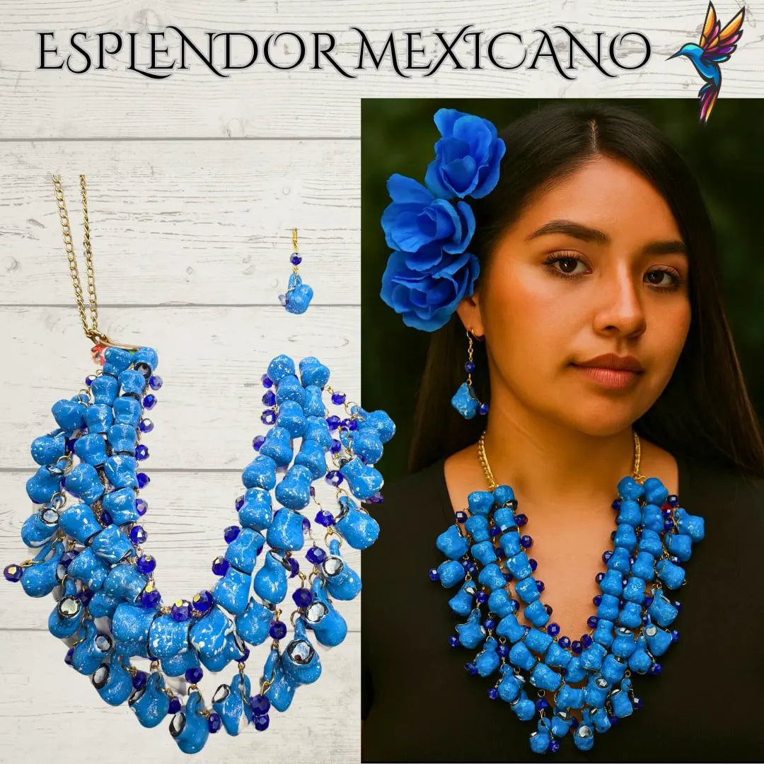 Mexican Artisanal Talavera Jarritos Jewelry Set/ Clay Necklace & Earrings/Mexican Jewelry/Handmade Boho Jewelry/Ethnic Necklace/Latina Style