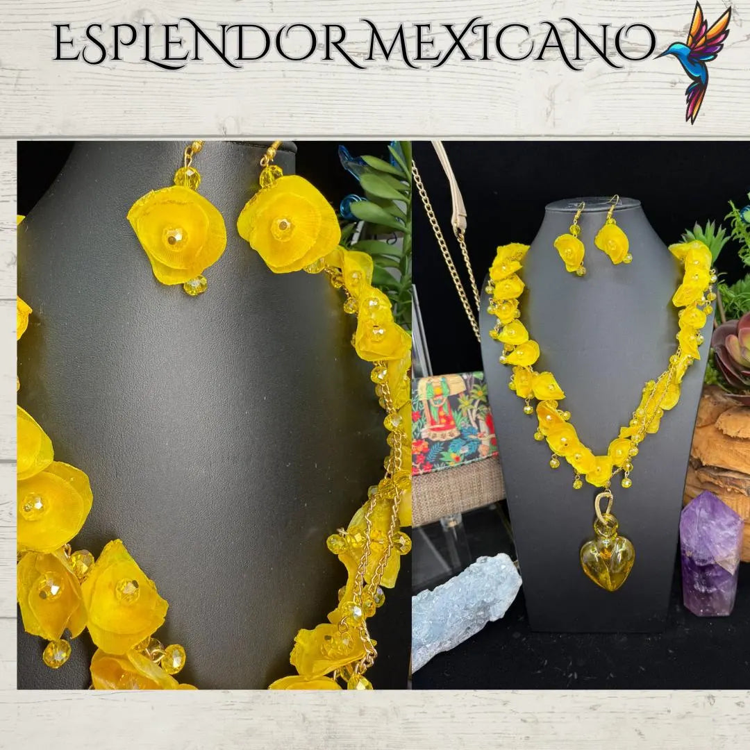 Mexican handmade Fish Scale and Handblown Glass Heart Necklace / Made by Artisans/ Made in Mexico/ Hecho en Mexico/ Necklace with earrings