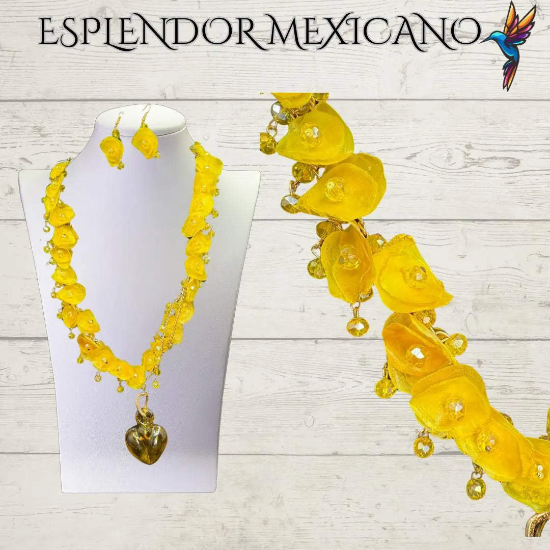 Mexican handmade Fish Scale and Handblown Glass Heart Necklace / Made by Artisans/ Made in Mexico/ Hecho en Mexico/ Necklace with earrings
