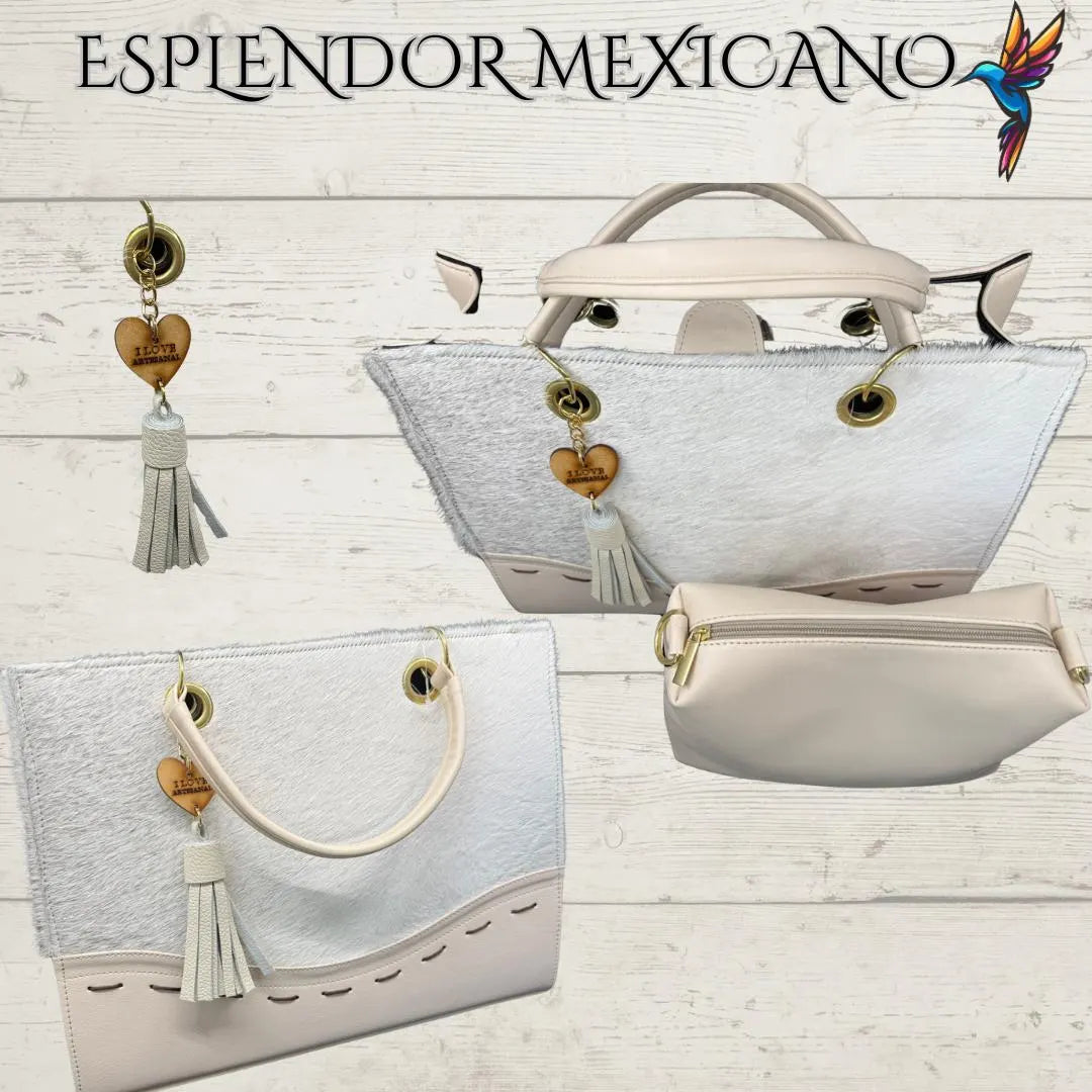 🤍 Artisanal White Cowhide Purse – Convertible Crossbody Set