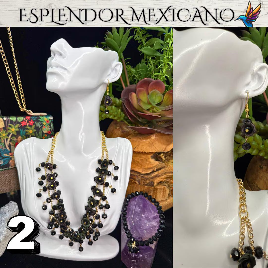 Mexican Artisanal Palm Necklace Jewelry Set/Palm Necklace & Earrings/Mexican Jewelry/Ethnic Necklace/Latina Style/Handmade in Mexico/Boho