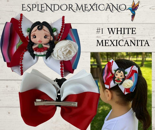 Handmade Girls Bows with Handmade Clay Dolls/ Moños hechos a mano con Muñequitas para niñas/ princess/ Girls hair Clip/ Hair Bow Accesory