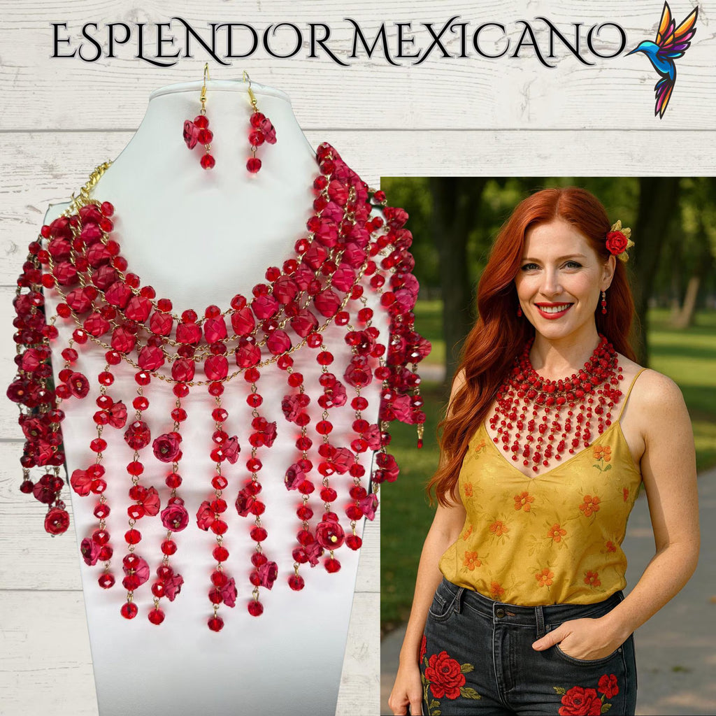❤️ Cascada Roja Statement Necklace Set