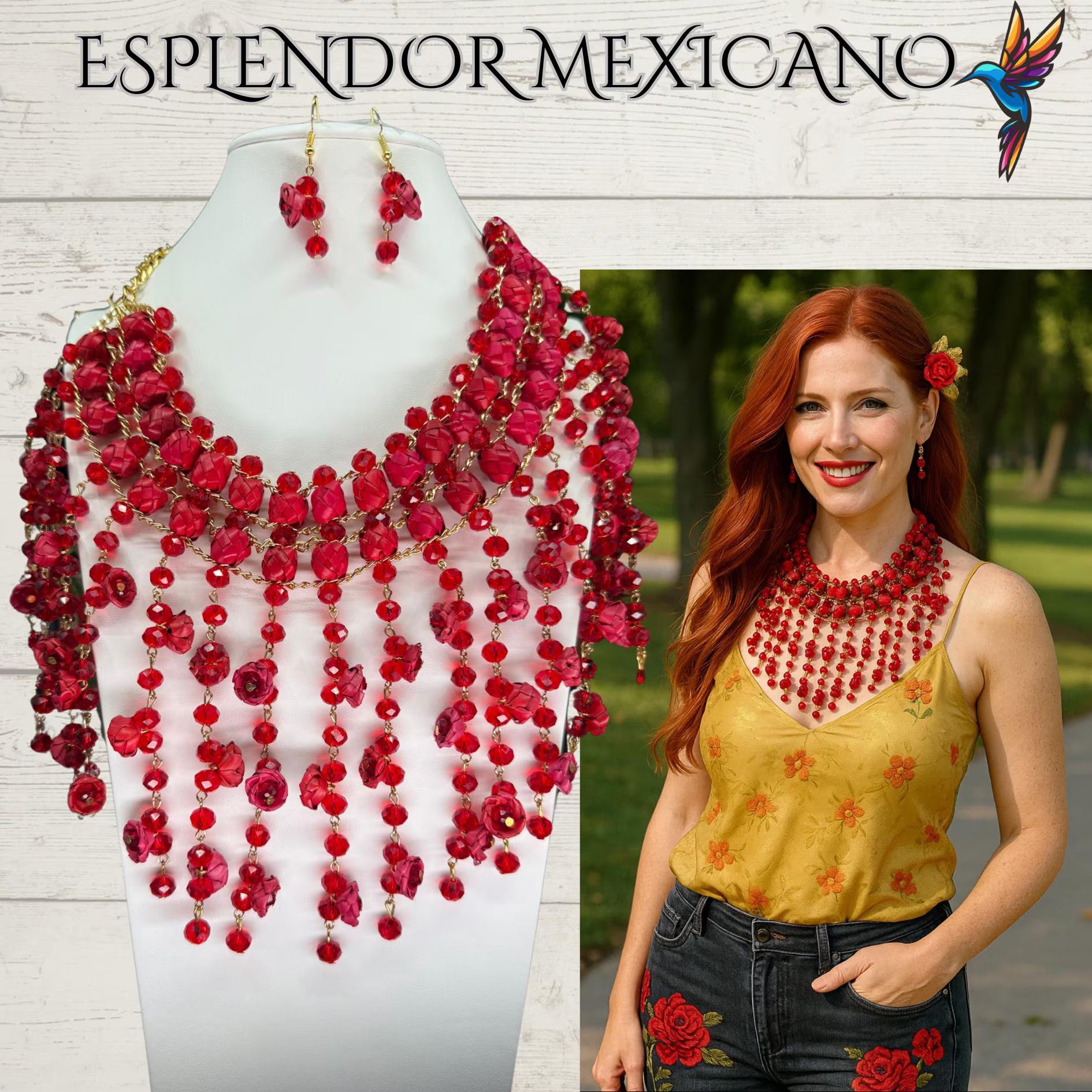 ❤️ Cascada Roja Statement Necklace Set