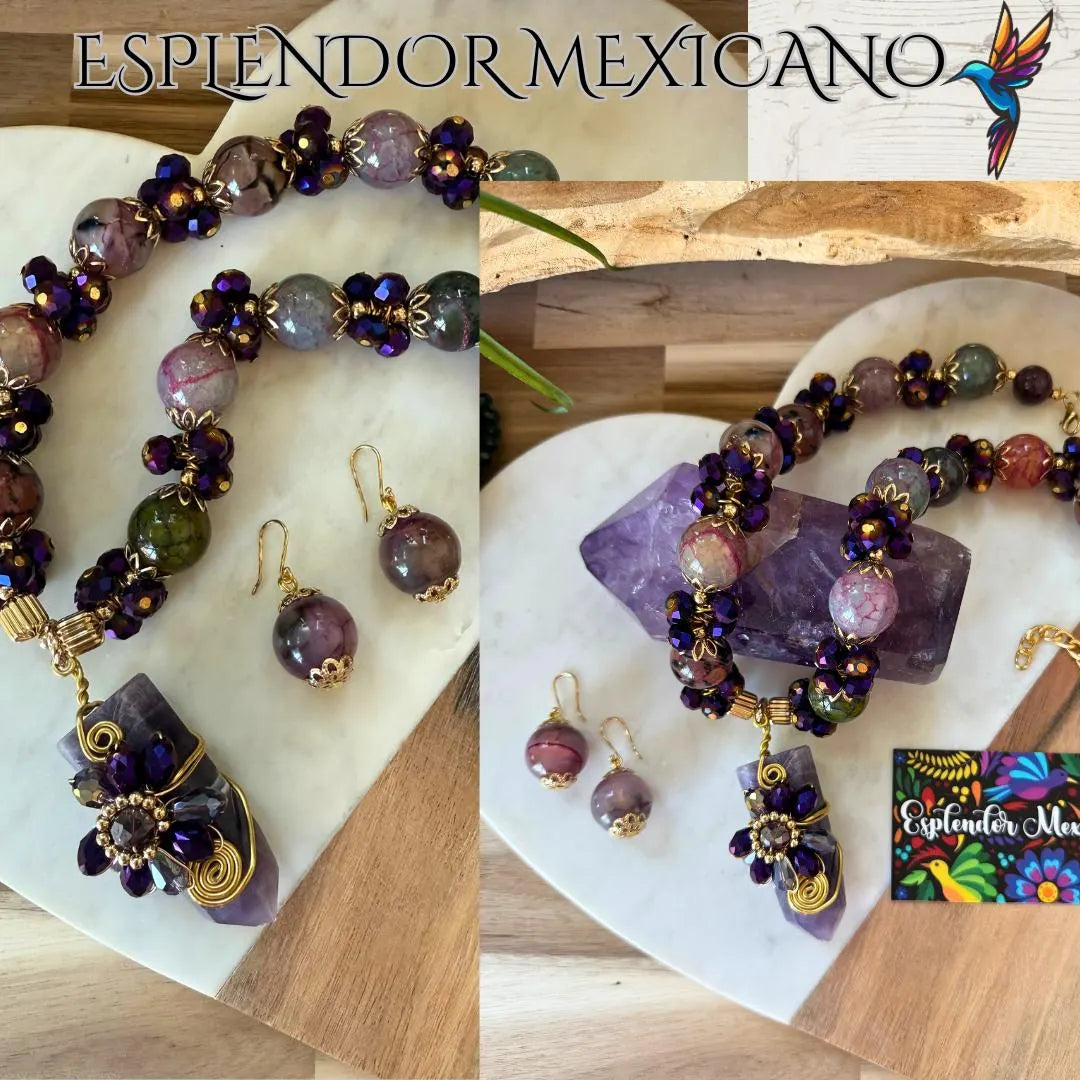 💖 Multi-Agate & Quartz Necklace Set