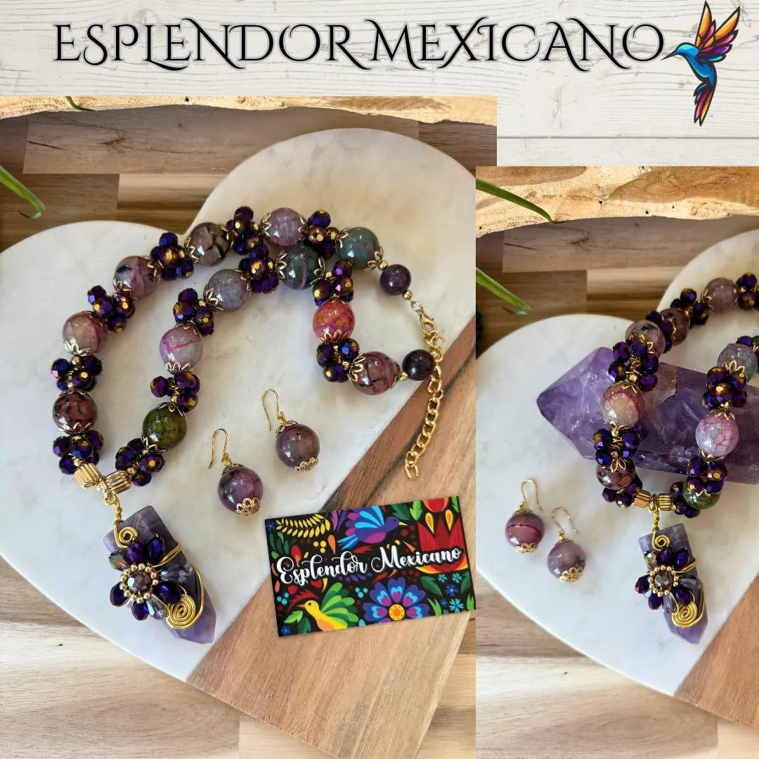 💖 Multi-Agate & Quartz Necklace Set