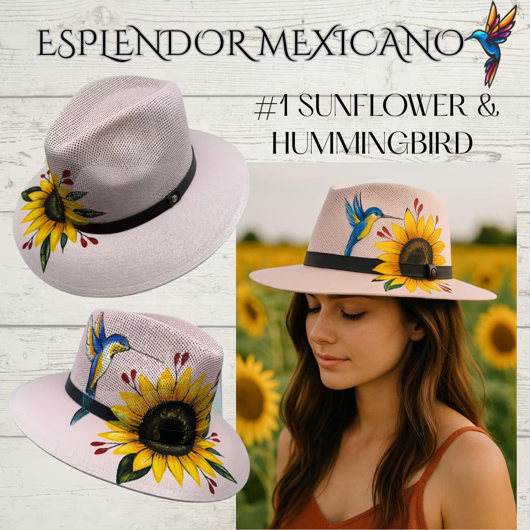 Mexican Handmade Authentic Hand Painted Canvas Hat/Hand painted Floral design/ Sombrero hecho en Mexico/Made by Artisans/Flower Bird Hat