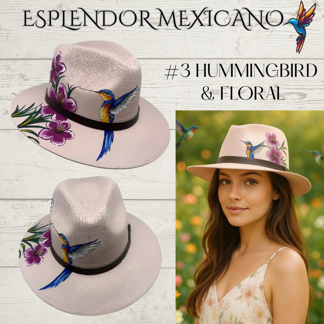 Mexican Handmade Authentic Hand Painted Canvas Hat/Hand painted Floral design/ Sombrero hecho en Mexico/Made by Artisans/Flower Bird Hat