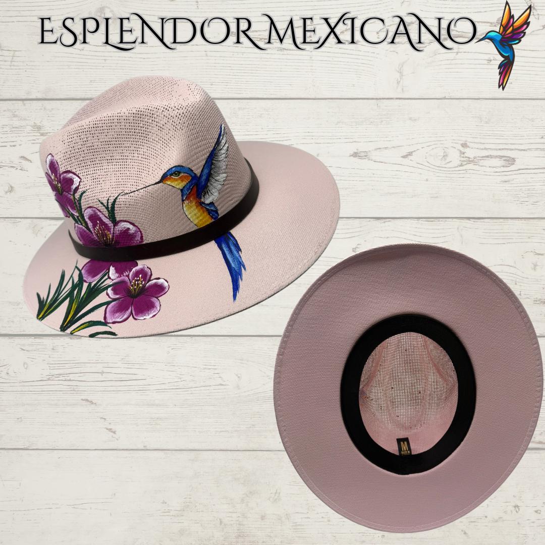Mexican Handmade Authentic Hand Painted Canvas Hat/Hand painted Floral design/ Sombrero hecho en Mexico/Made by Artisans/Flower Bird Hat