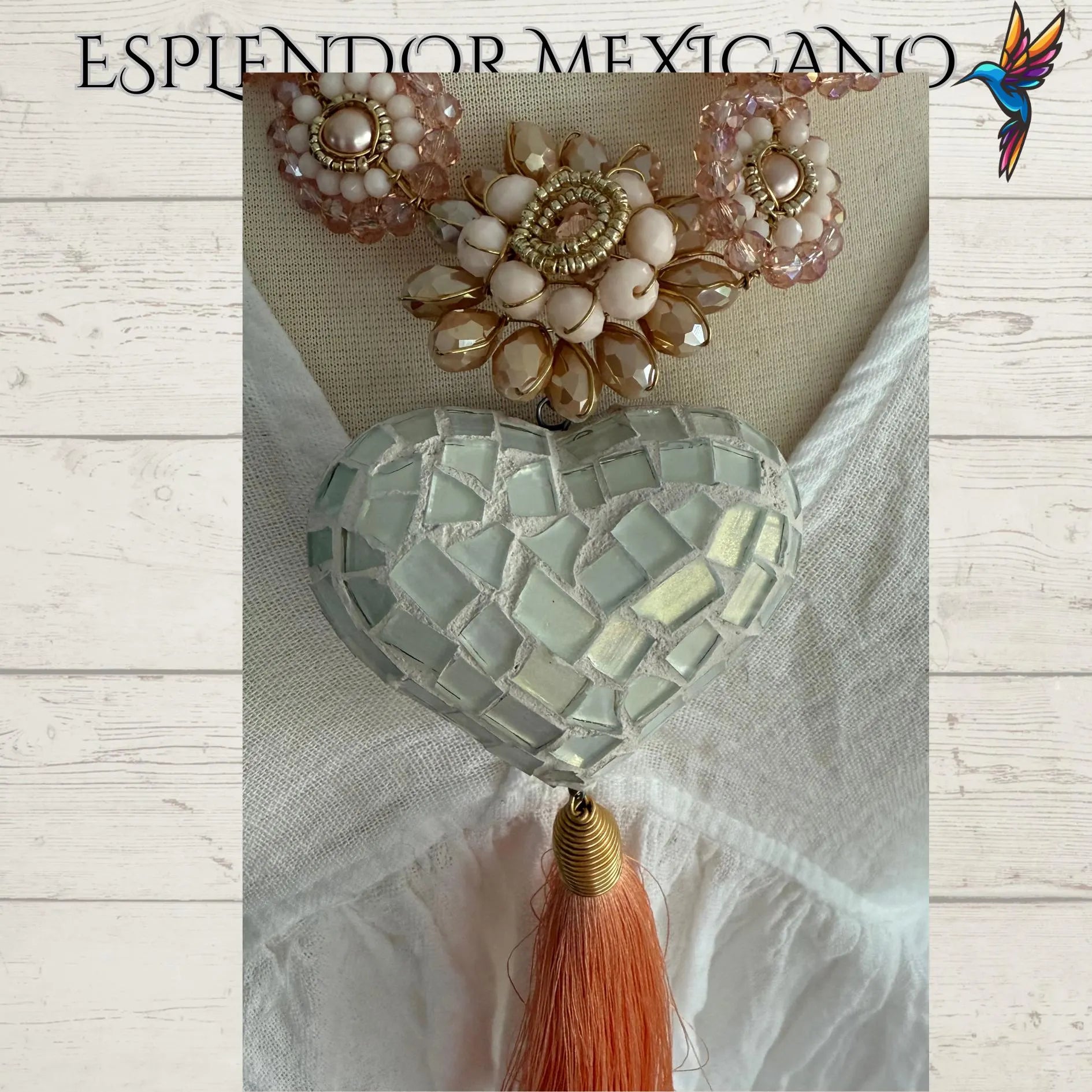 🧡 Melon-Toned Beaded Necklace Set with Clay Heart Pendant
