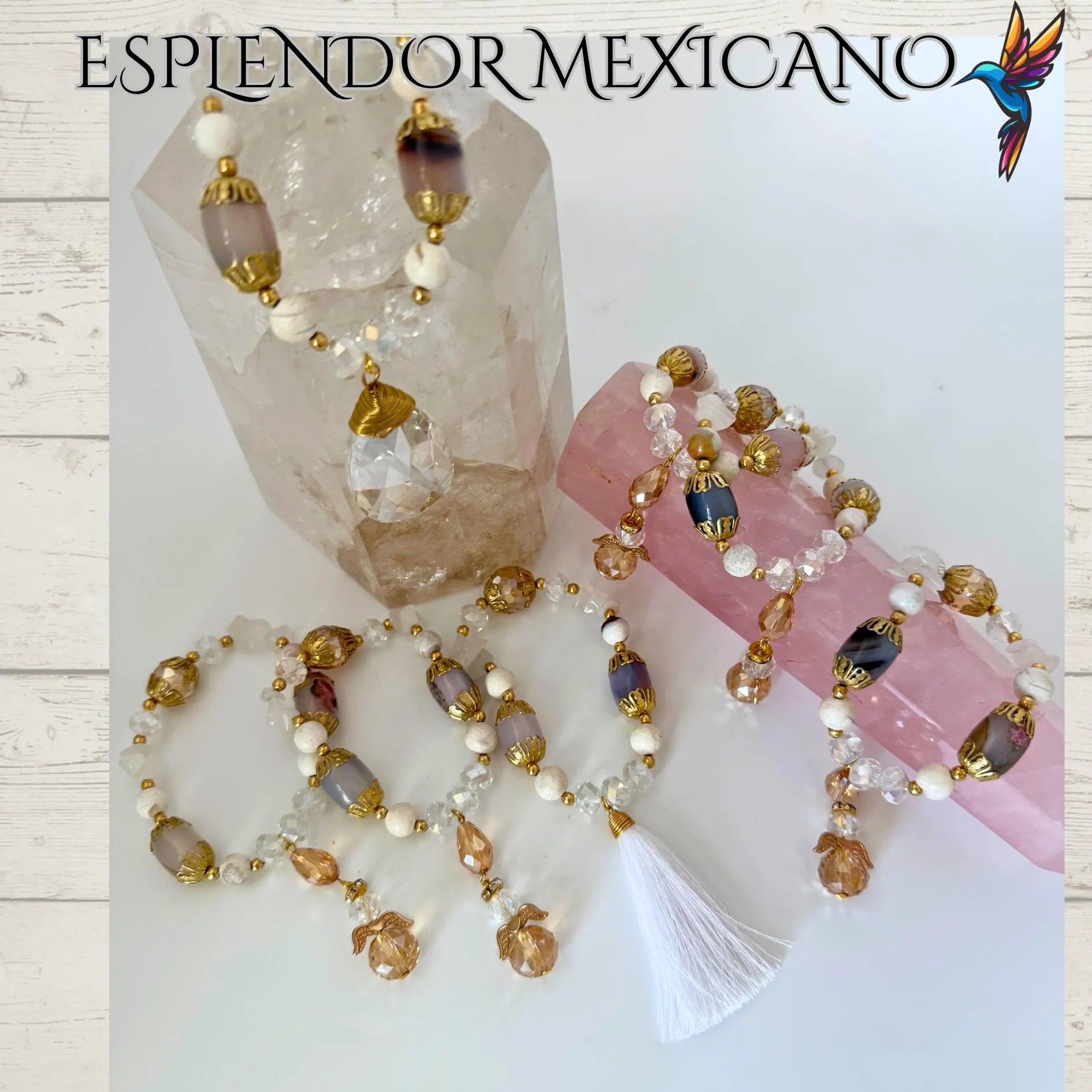 Mexican Handmade Semanario Bracelet /Set of 7 bracelets with Angels/Made by Artisans/Beaded Bracelet/Made in Mexico/Glass and natural Stones