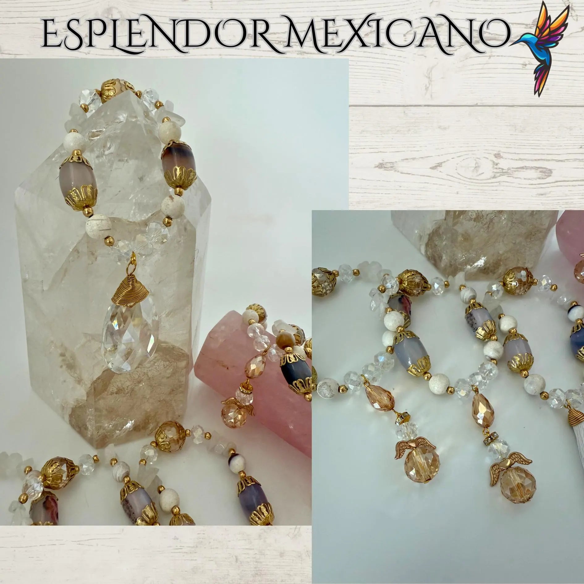 Mexican Handmade Semanario Bracelet /Set of 7 bracelets with Angels/Made by Artisans/Beaded Bracelet/Made in Mexico/Glass and natural Stones