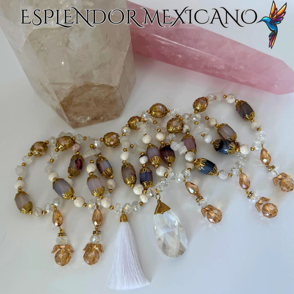 Mexican Handmade Semanario Bracelet /Set of 7 bracelets with Angels/Made by Artisans/Beaded Bracelet/Made in Mexico/Glass and natural Stones