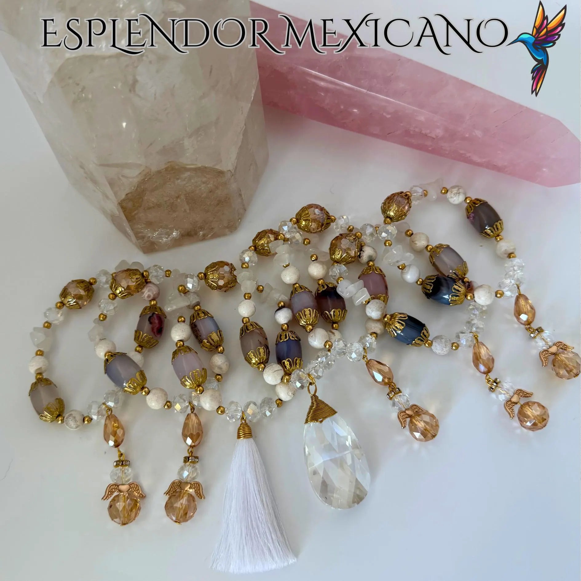 Mexican Handmade Semanario Bracelet /Set of 7 bracelets with Angels/Made by Artisans/Beaded Bracelet/Made in Mexico/Glass and natural Stones