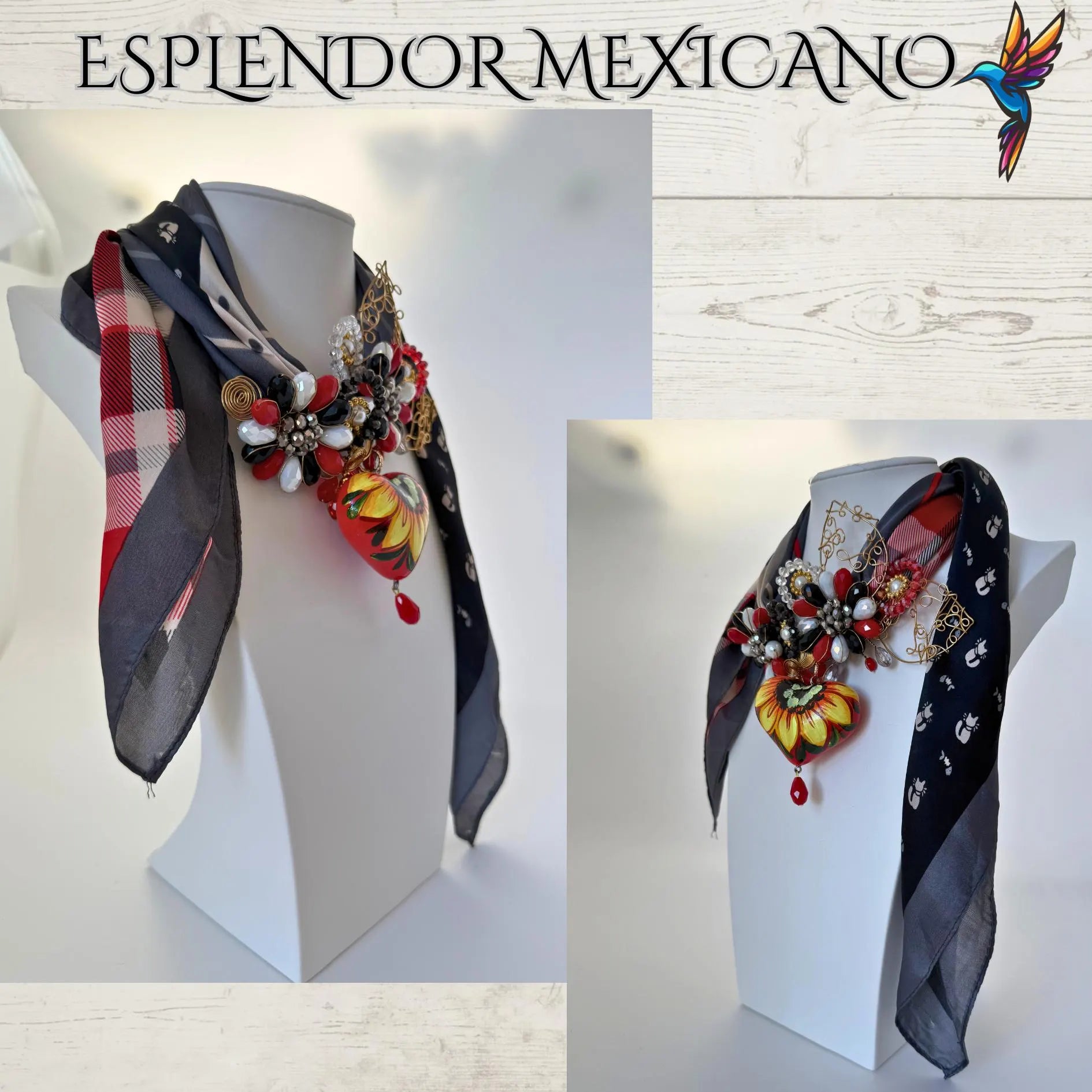 🌻 Handcrafted Sunflower Scarf Necklace – Beaded & Elegant