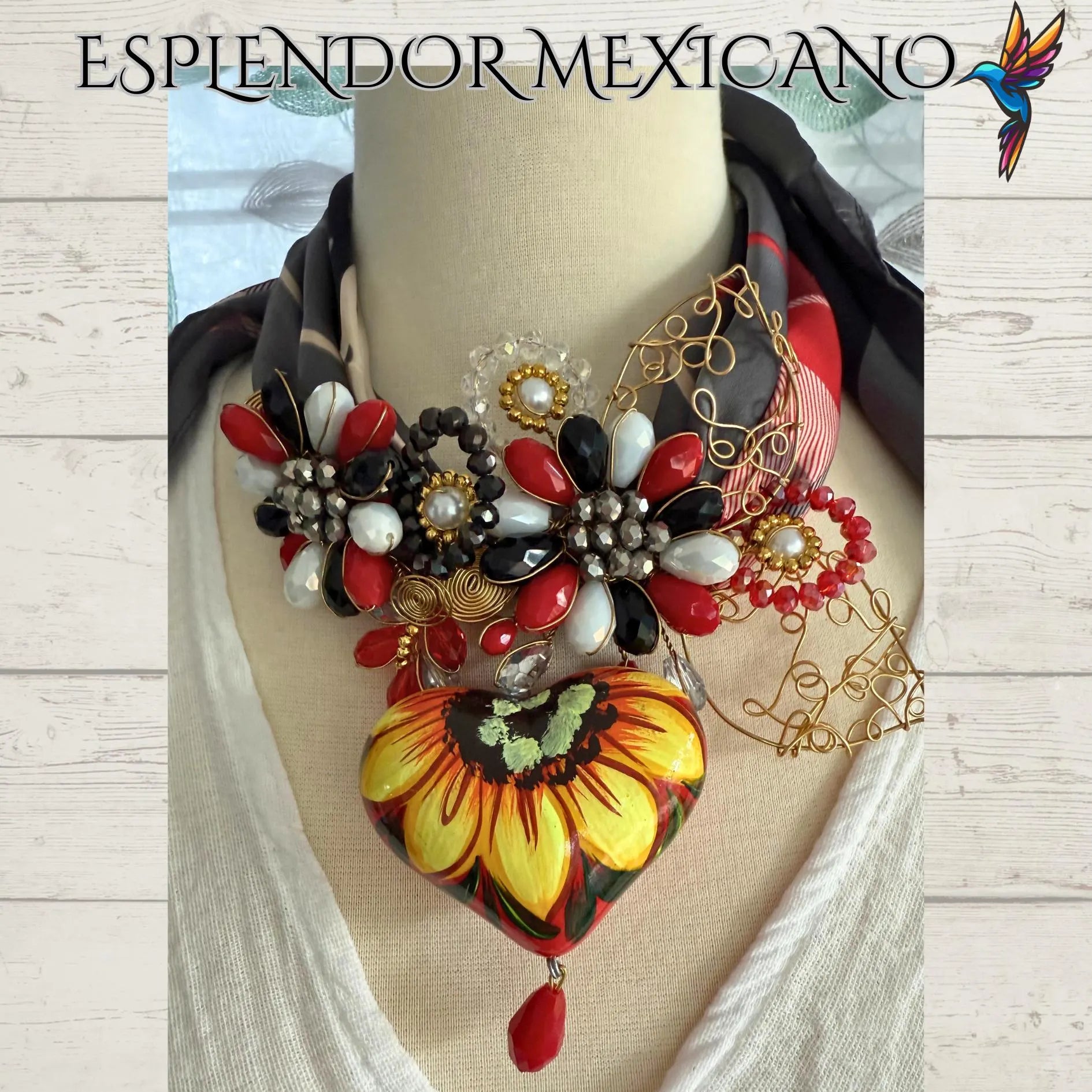 🌻 Handcrafted Sunflower Scarf Necklace – Beaded & Elegant