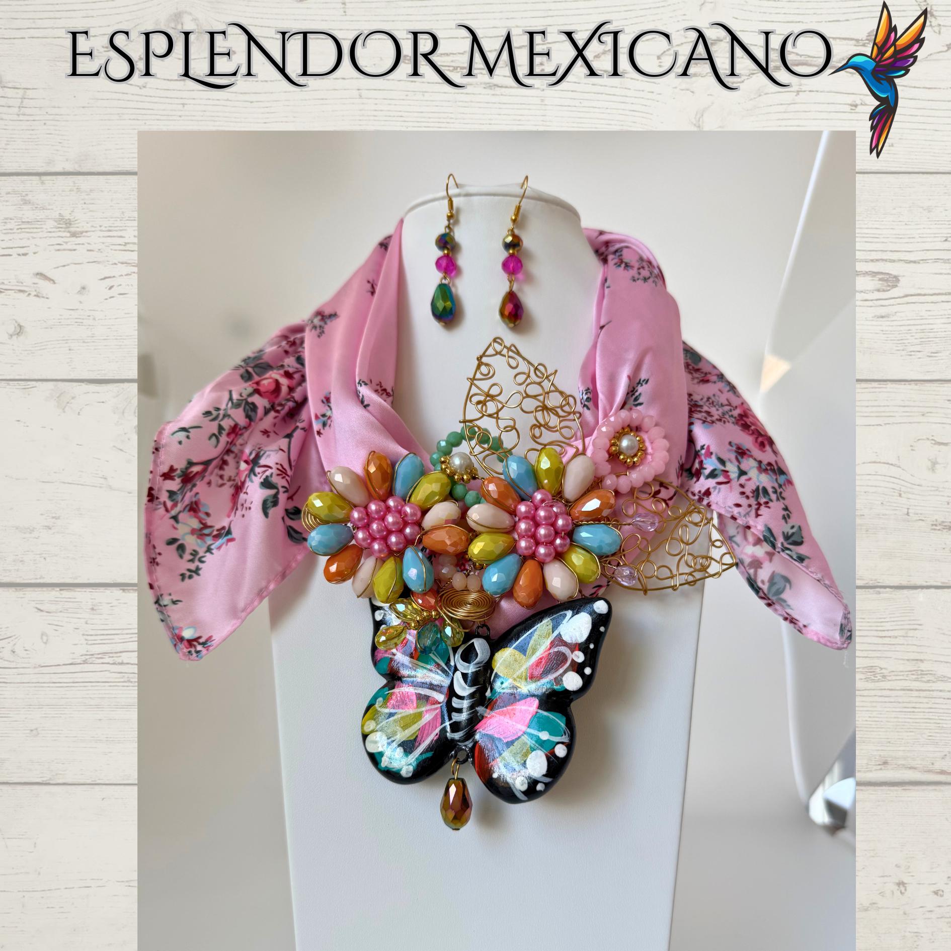 🩷🦋 Handmade Butterfly Scarf Necklace Set – Elegant & Heartfelt
