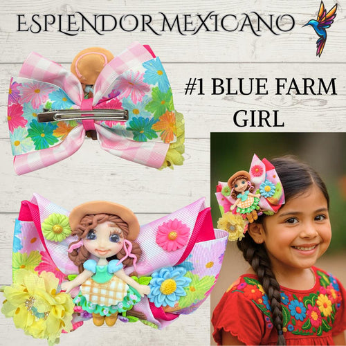 Handmade Girls Bows with Handmade Clay Dolls/ Moños hechos a mano con Muñequitas para niñas/ princess/ Girls hair Clip/ Hair Bow Accesory