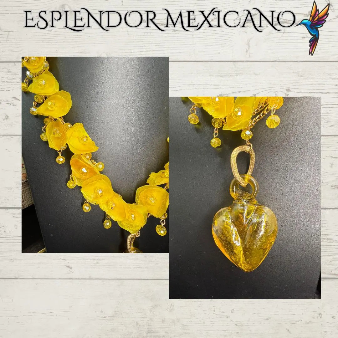 Mexican handmade Fish Scale and Handblown Glass Heart Necklace / Made by Artisans/ Made in Mexico/ Hecho en Mexico/ Necklace with earrings