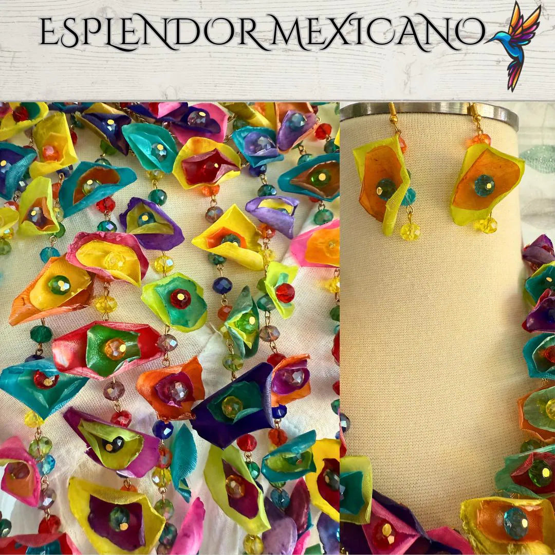 Mexican Artisanal handmade Necklace set with Earrings/Made by Artisans/Made in Mexico/Bohemian Style/Ethnic Jewelry/ Traditional Mexican