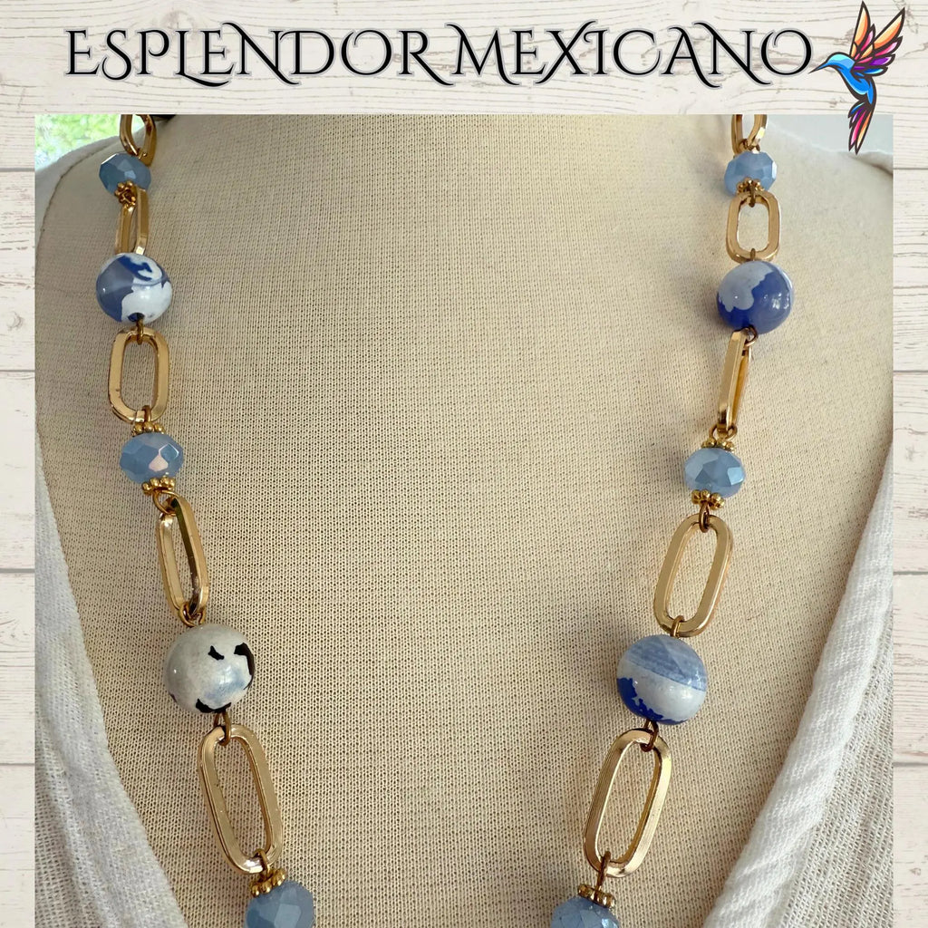 💙🩵🤍 Soft Peaceful Beauty – Agate Necklace Set