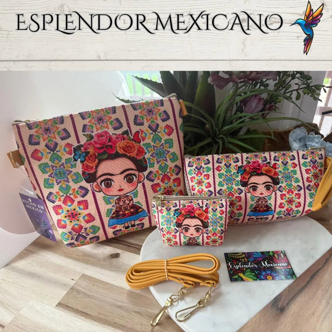 🎨 Handmade Frida Kahlo 3-in-1 Bag Set Crafted in Guadalajara, Mexico