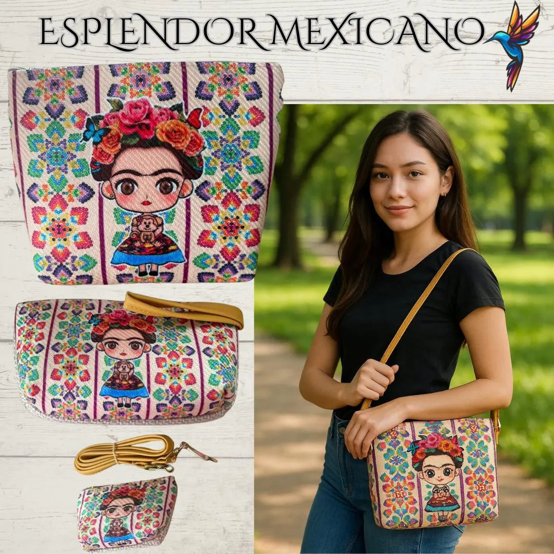🎨 Handmade Frida Kahlo 3-in-1 Bag Set Crafted in Guadalajara, Mexico