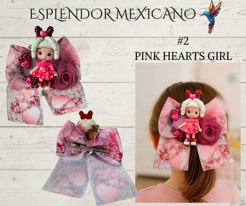 Handmade Girls Bows with Handmade Clay Dolls/ Moños hechos a mano con Muñequitas para niñas/ princess/ Girls hair Clip/ Hair Bow Accesory