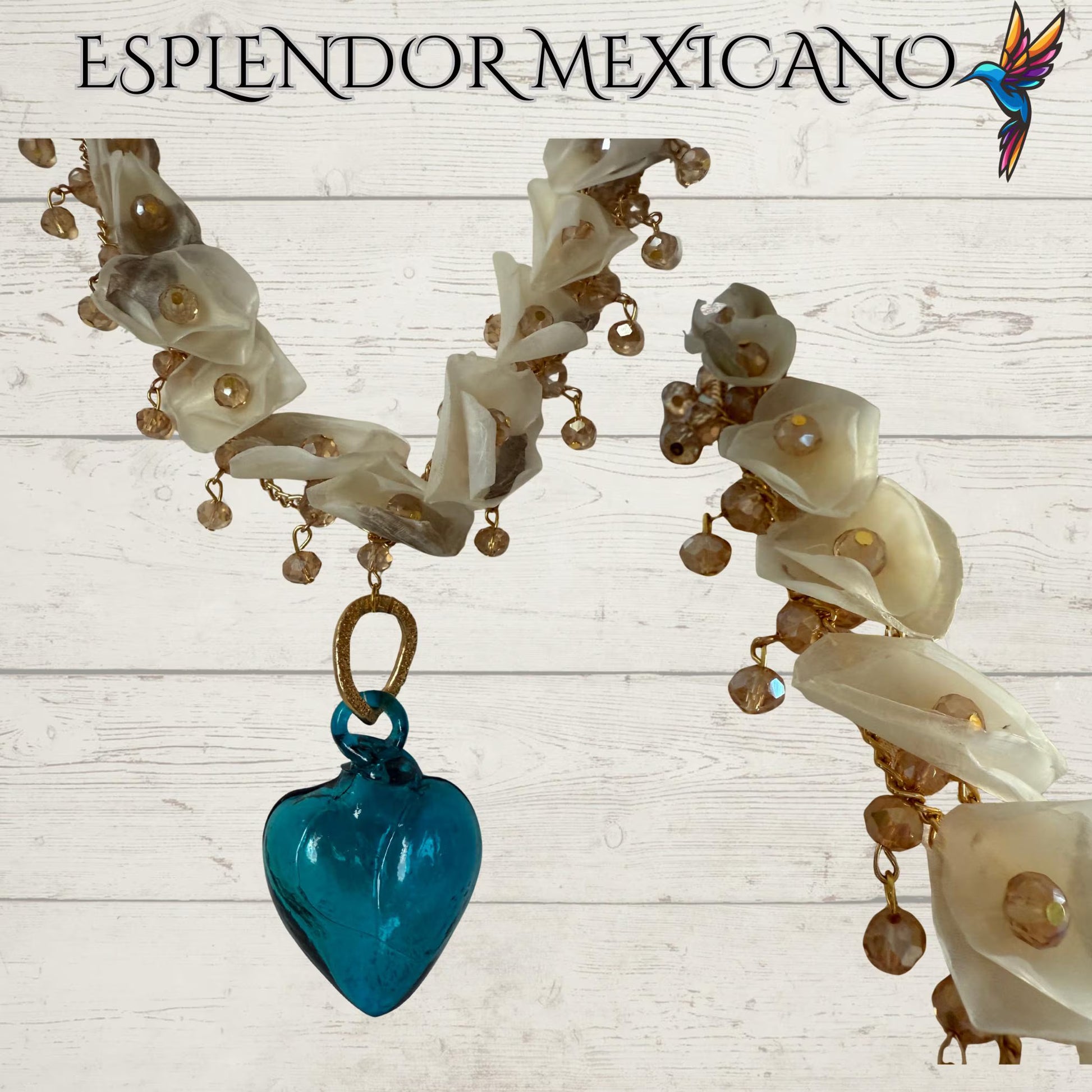 💖 Fish Scale Necklace Set with Handblown Glass Heart