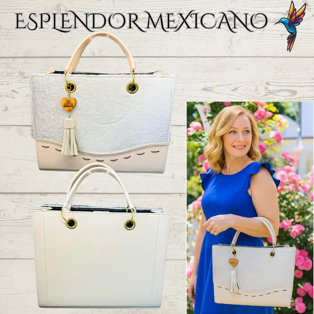 🤍 Artisanal White Cowhide Purse – Convertible Crossbody Set