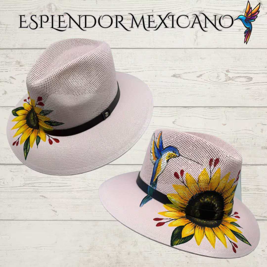 Mexican Handmade Authentic Hand Painted Canvas Hat/Hand painted Floral design/ Sombrero hecho en Mexico/Made by Artisans/Flower Bird Hat