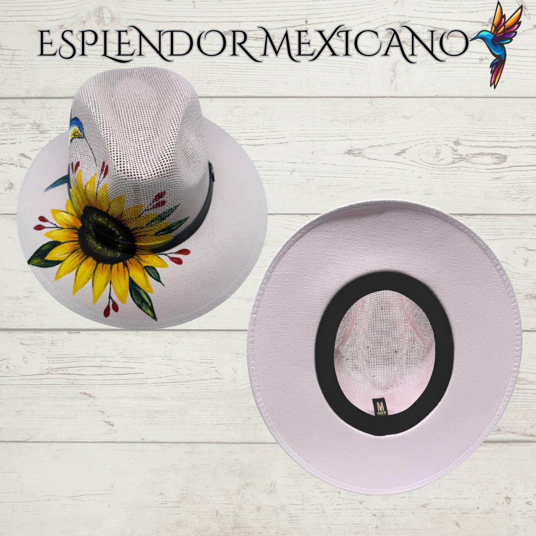Mexican Handmade Authentic Hand Painted Canvas Hat/Hand painted Floral design/ Sombrero hecho en Mexico/Made by Artisans/Flower Bird Hat