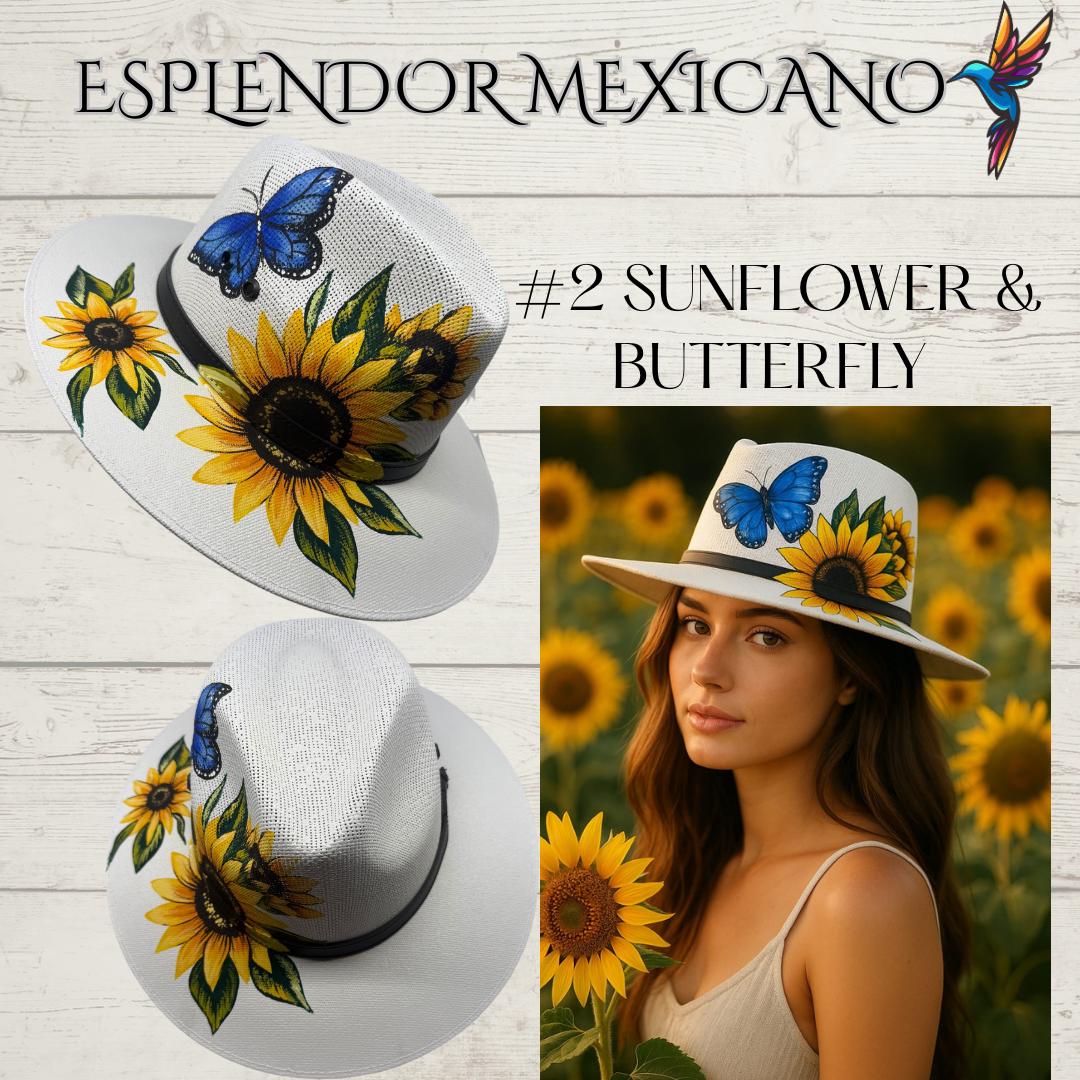 Mexican Handmade Authentic Hand Painted Canvas Hat/Hand painted Floral design/ Sombrero hecho en Mexico/Made by Artisans/Flower Bird Hat