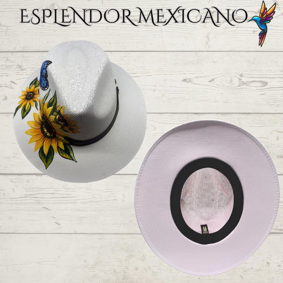 Mexican Handmade Authentic Hand Painted Canvas Hat/Hand painted Floral design/ Sombrero hecho en Mexico/Made by Artisans/Flower Bird Hat