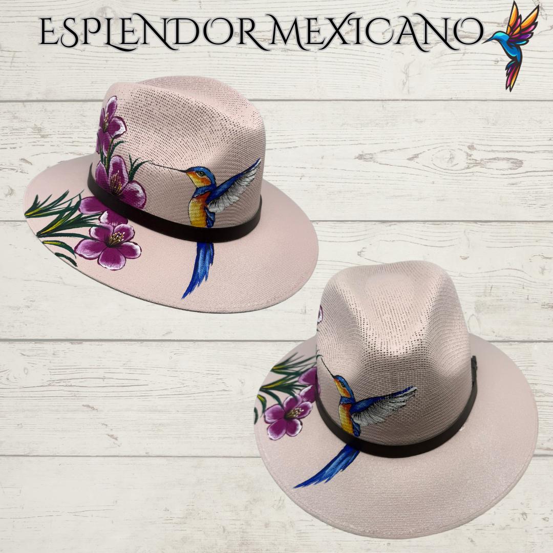Mexican Handmade Authentic Hand Painted Canvas Hat/Hand painted Floral design/ Sombrero hecho en Mexico/Made by Artisans/Flower Bird Hat