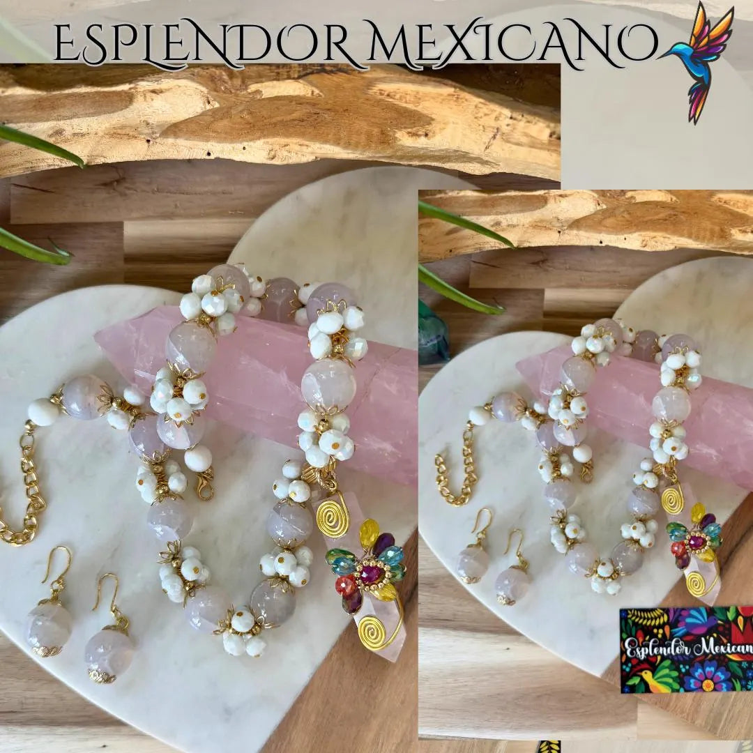 🤍 White Agate & Quartz Necklace Set