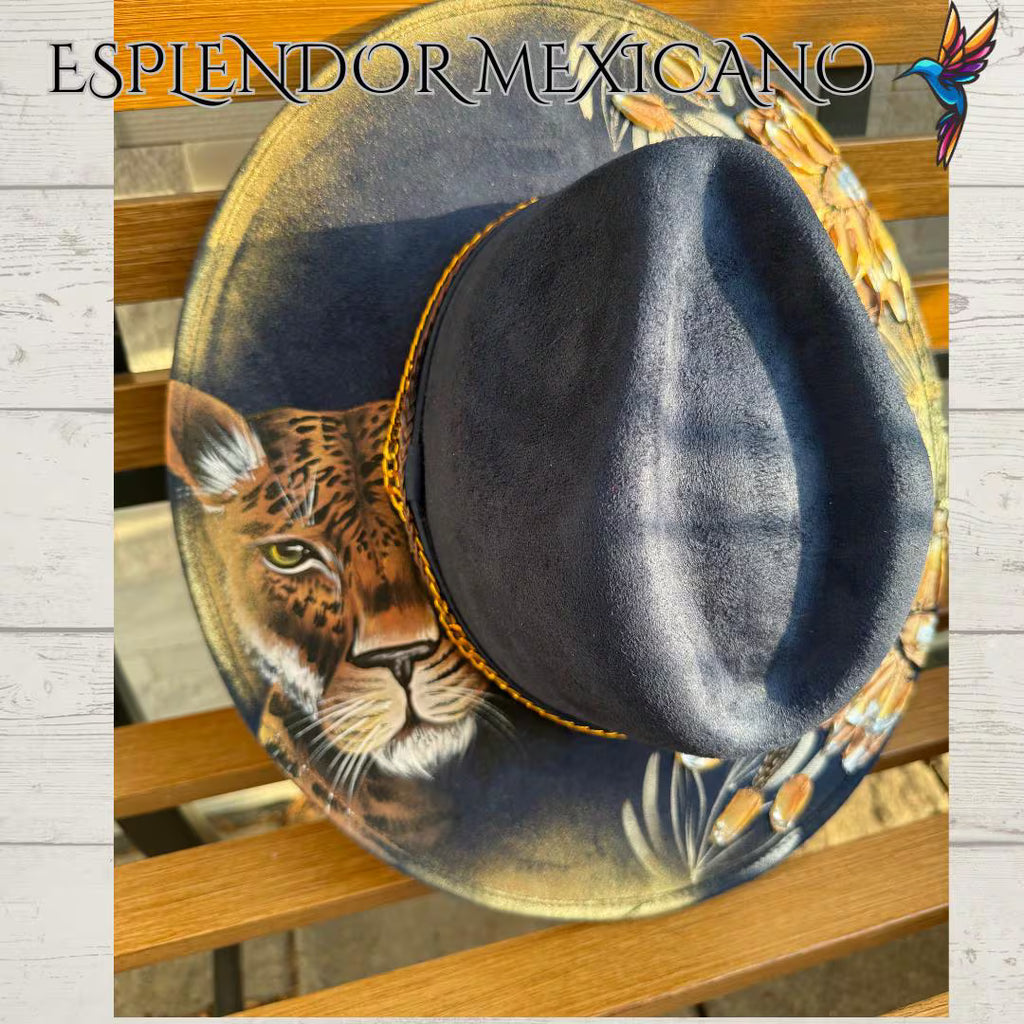 🐆 Handmade Western Hat – Hand-Painted Cougar Design